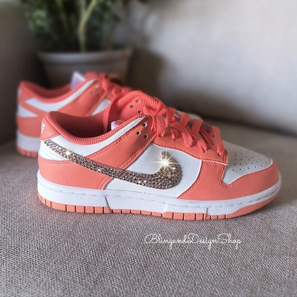 Bling Nike Dunk Low White Mango Womens Sneakers Shoes with Crystals Customized
